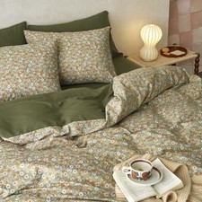 - Floral Comforter Set, Cute Vintage Flower Cottagecore Full Olive Green