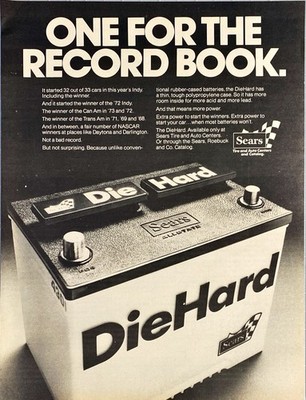 Die Hard Battery ''Available at Sears Auto Centers'' Vintage Print Ad 1975
