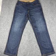 🔨 Duluth Trading Co Flex Ballroom Jeans Mens 38x32 Relaxed Fit Dark Wash Work