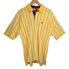 Vintage Tommy Hilfiger Mens Polo Shirt SZ XL Yellow Striped Preppy Retro 90s Y2K