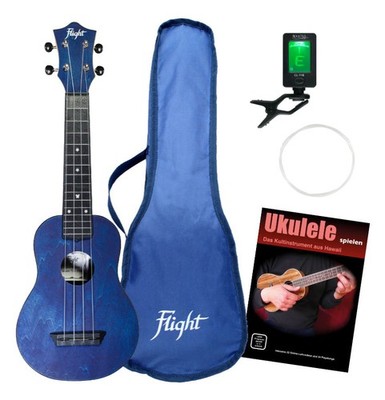 Flight TUS35 DB Travel Sopran Ukulele Blau Set Kunststoff Gigbag Tuner Schule