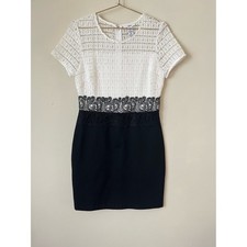 Bar III White and Black minimalist modest  Lace-Accent Sheath Midi Dress S