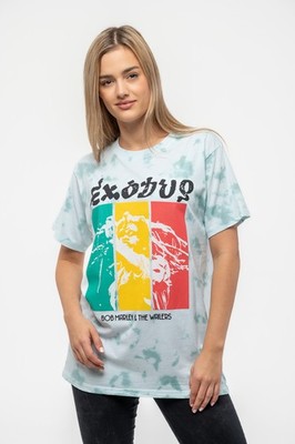 Bob Marley T Shirt Exodus Rasta Colours new Official Unisex Dye Wash Green Size