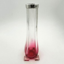 EDWARDIAN CRANBERRY GLASS POSY VASE STERLING SILVER MOUNT LONDON 1908