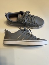 Adidas Tenis Neo VS Pace Parte Superior Baja Gris Cuero y Rosa Rayas Zapatos Talla 6 1/2