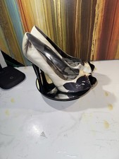 Nine West Escher Black and Cream Peep-Toe Floral Heels - Women’s Size 7.5M