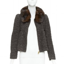 PRADA 2010 brown mink fur collar crinkled quilted puff sleeve jacket IT40 S