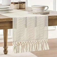 1pc Cotton Linen Table Runner Bohemia Table Flag with Tassels for Wedding Dining