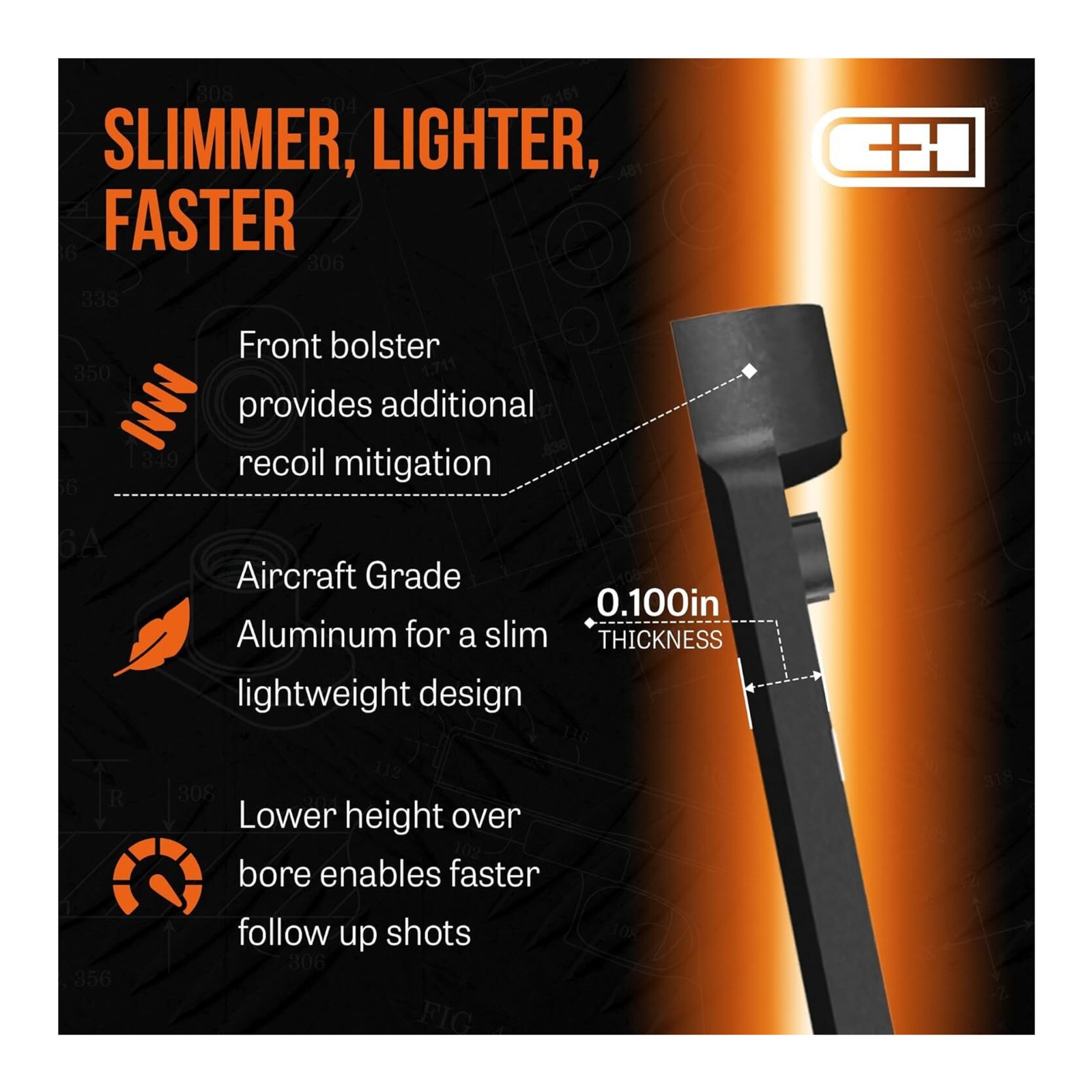 C+H Precision Optic Adapter Plate Compatible with Glock 17 19 MOS to Holosun EPS