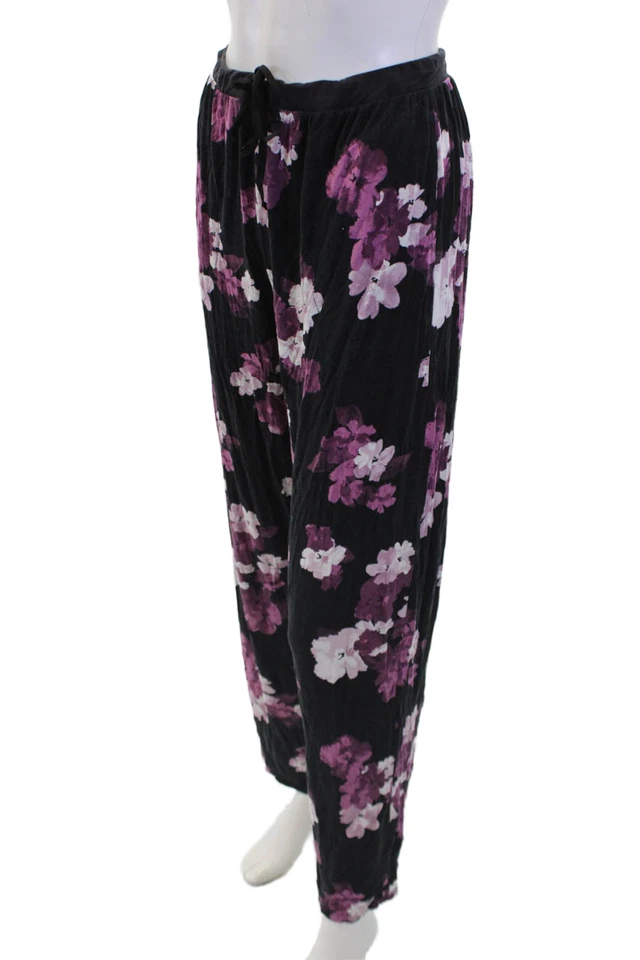 Pantalones de pijama Donna Karan para mujer elásticos estampados florales con cordón negros talla S Foto 2 de 4
