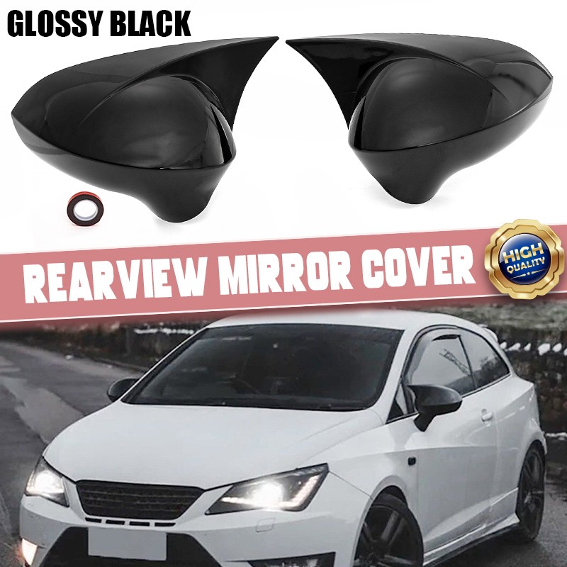 Glossy Black Side Mirror Cover Cap Housing For Seat Leon MK2 Ibiza MK4 2009-12
