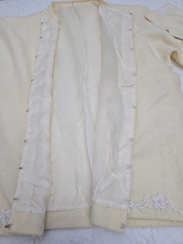 VNTG SO SOFT Cardigan Cream Embelished Lined Sz M Classy, Dressy, Regencycore - Bild 6 von 8