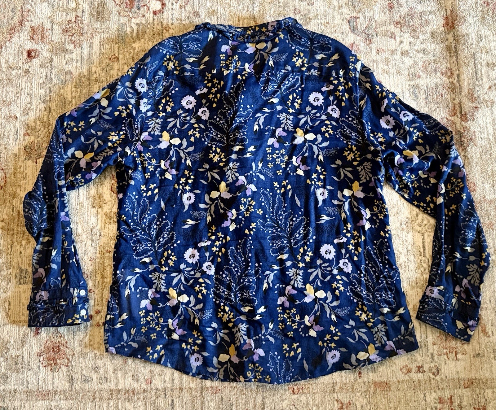 GAP Blue Buttoned Shirt Blouse Split-neck Floral … - image 8