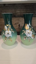MCM Porzellan Wallendorf Porcelain #1764 Handpainted Set of 2 Green Vases