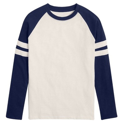 Herren Triblend Langarm Baseball T-Shirt Freizeit Raglan Uni Kontrast L/S Oberteil