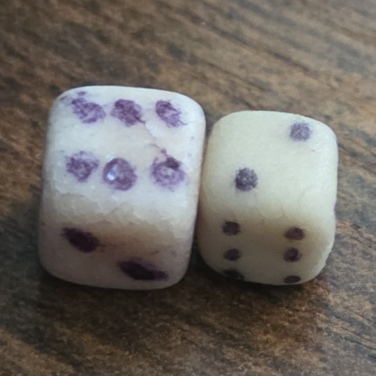 Lot of 2 Small white prison made dice 
