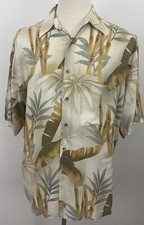 Vintage Pierre Cardin Men's L Hawaiian Shirt Tropical Plant Leaf 100 Rayon