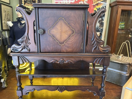 Vtg Humidor Cigar Cabinet Copper Lined End Table