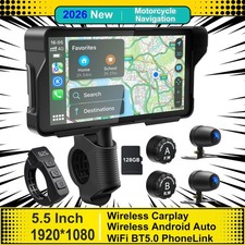 5.5" Motorcycle Carplay Android Auto Dash Cam TPMS Waterproof Touchscreen GPS