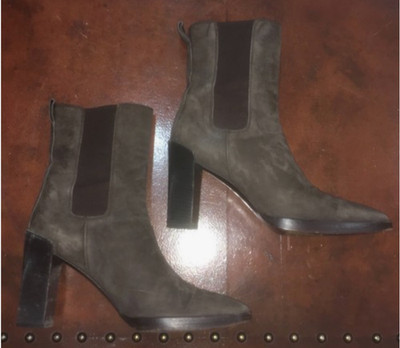 Gucci Women's 7.5 B Brown Suede Leather Square Toe Ankle Boots High Block Heel