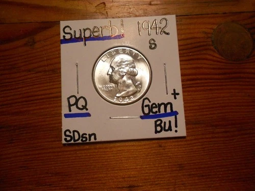 1942S Washington Quarter Gem BU+ SUPERB!!! PQ!!! TOUGH DATE!!!!!! WOW!!!!!