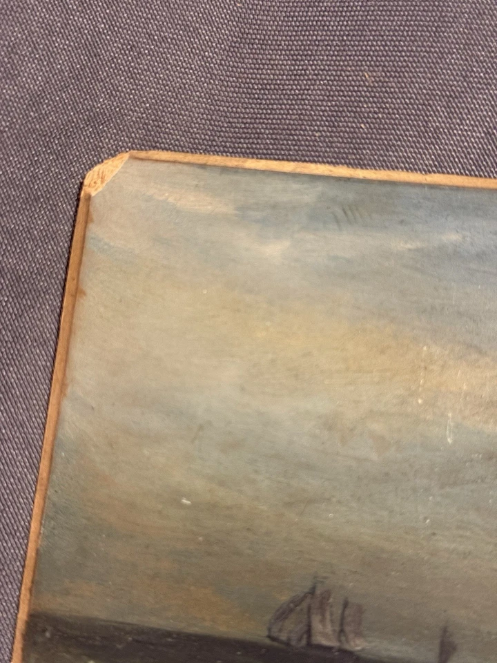 Antique Nautical Miniature Oil on Board Seascape Painting w/ Sailboats - Image 2 of 4