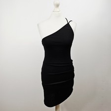 Mango One Shoulder Ruched Bodycon Mini Dress Black UK 8 S BNWT