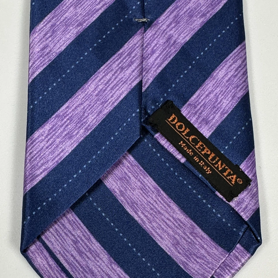 Corbata formal Dolcepunta para hombre seda lisa púrpura azul marino a rayas XL Italia Foto 4 de 4