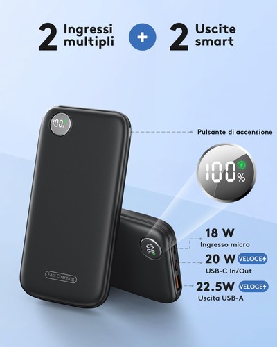 Power Bank 22.5W 10000mAh Ricarica Rapida Caricatore Portatile iphone QC 3.0 USB - Foto 13 di 24