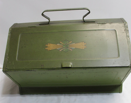 Depression Era Vintage Portable Pressed & Folded Steel Toolbox / Sewing Box