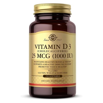 Solgar Vitamin D3 25 mcg 1000 IU 250 Softgels EXP 12/26