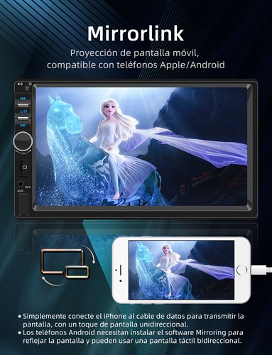 2 DIN coche Radio Reproductor MP5 7" Bluetooth Apple Carplay Pantalla táctil USB - Imagen 3 de 17