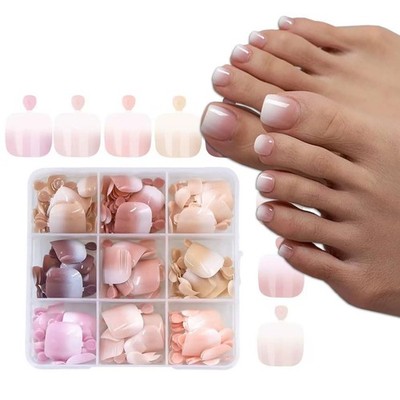 216 Pcs Ombre Press on Toenails Short Square Fake Toe Nails, Full Cover Gloss...