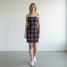 Urban Outfitters Navy Plaid Academia Spaghetti Straps Mini Dress Size S