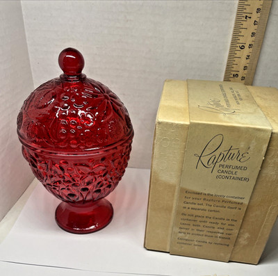 NOS Avon Vintage Rapture Candle Holder and Candle Set Red Compote (B)