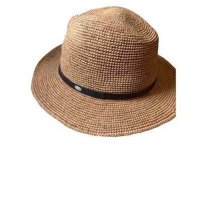 Scala Fine Crochet Raffia Safari Hat Tea Brown L XL MR420S-TEA3 Coolmax New