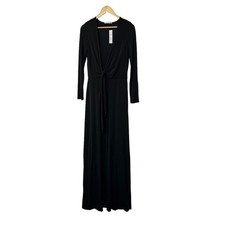 Alice + Olivia Salina Plunging V-Neck Tie Waist Maxi Black Dress Size Medium NEW