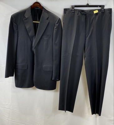 Canali Men Black Pinstripe Suit Size 54