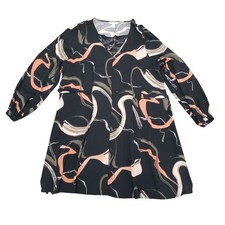 Nine West Long Sleeve Abstract Print Dress Black Pink XL