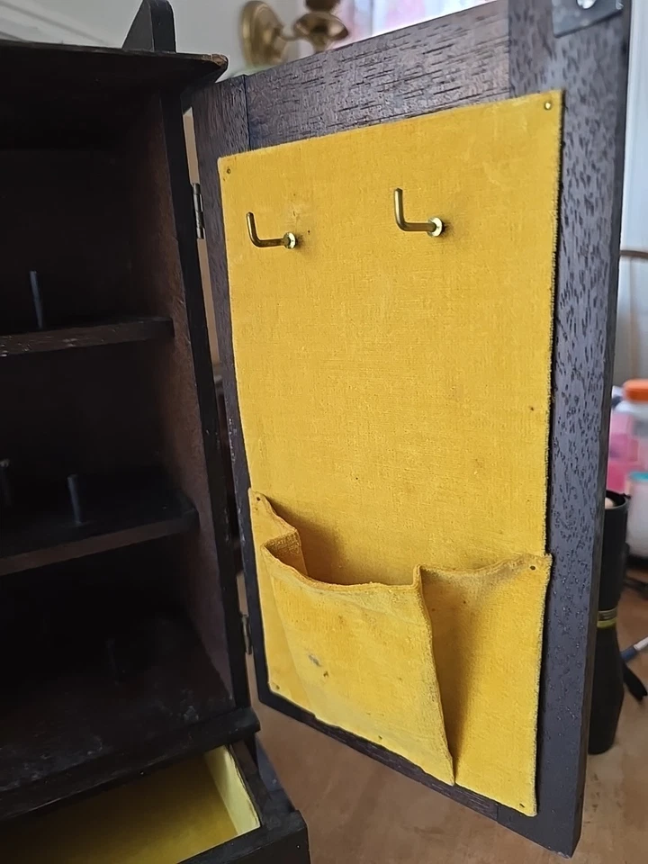 Wood Sewing Box Mini Cabinet Holds 21 Spools, w/ 2 Drawers & Pockets For Notions - Image 4 of 4