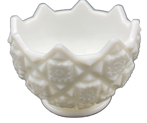 Vintage Westmoreland Milk Glass Candy Dish "Old Quilt" Pattern