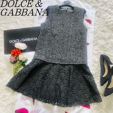 Dolce&Gabbana Dress Size L Grey Tweed Lace Knee Length Good Condition