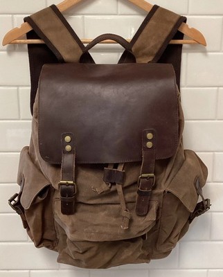 Rugged Waxed Canvas Brown Leather Backpack Laptop Bag Utility Travel Rucksack
