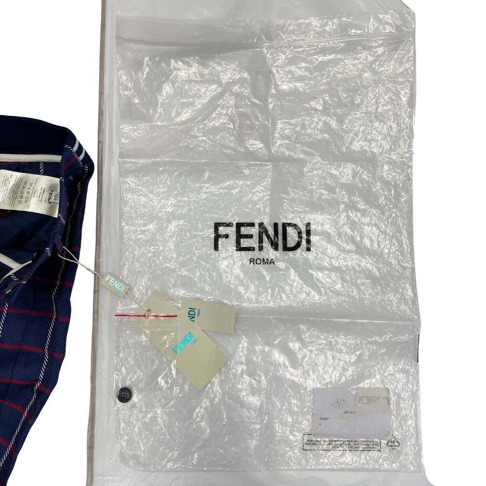 Fendi Kids Navy Check Logo Recycled Fiber Shorts Size 10A (140cm) New thumbnail 8