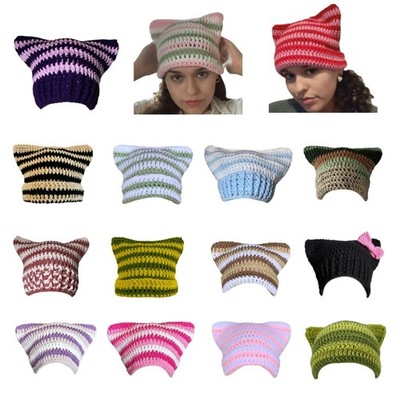 Adult Winter Cat Ear Hat Knit Hat Handmade Cat Ear Shape Soft Hat Casual Wear