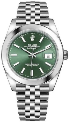 Rolex Datejust 41mm Green Baton Dial Steel Jubilee Men's Watch 126300-0020
