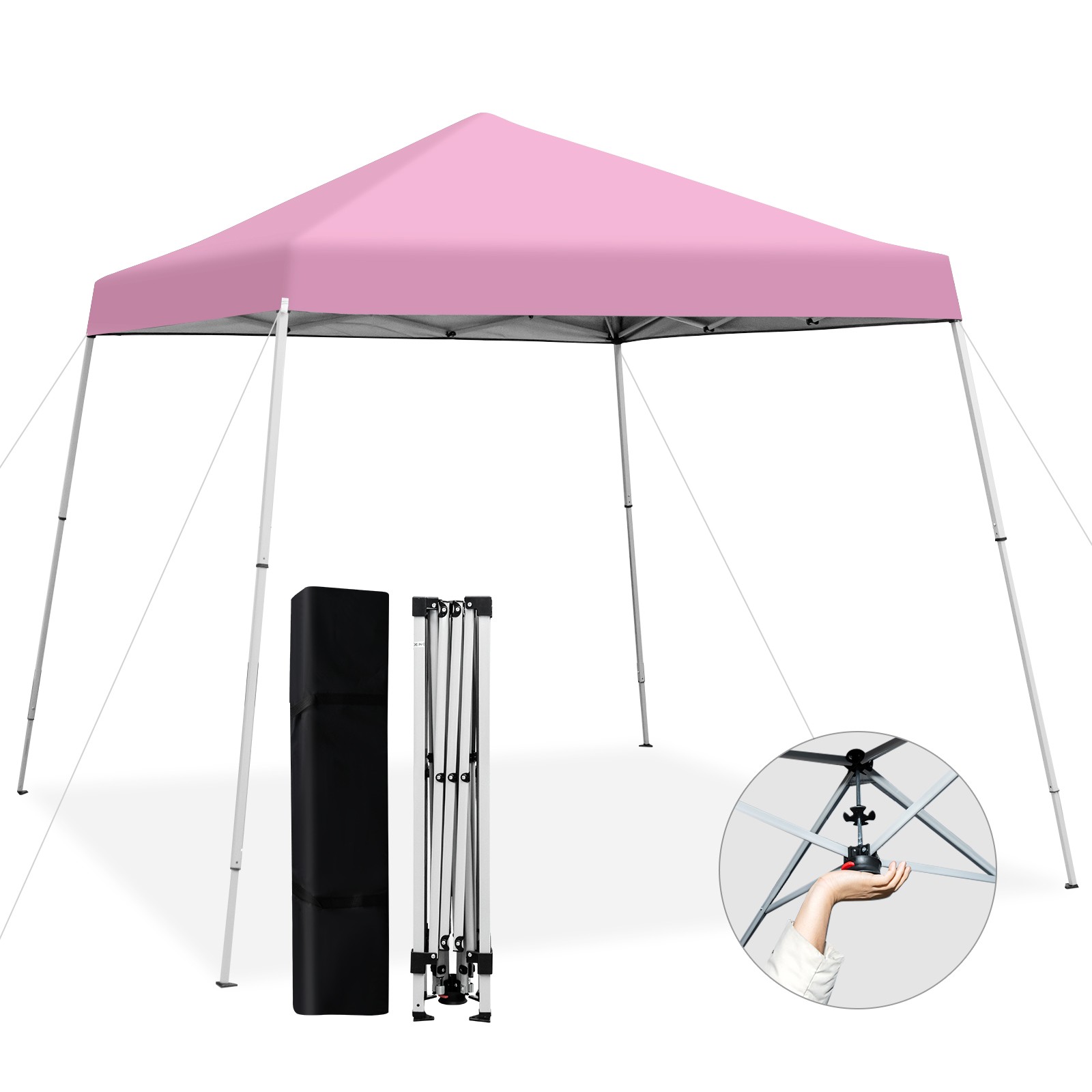 10x10ft Patio Outdoor Instant Pop-up Canopy Slanted Leg UPF50+ Sun Shelter Pink
