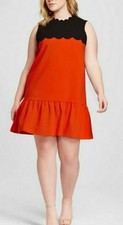 Victoria Beckham Babydoll Dress Target Sz 2X Orange W/Black Scallop Detail