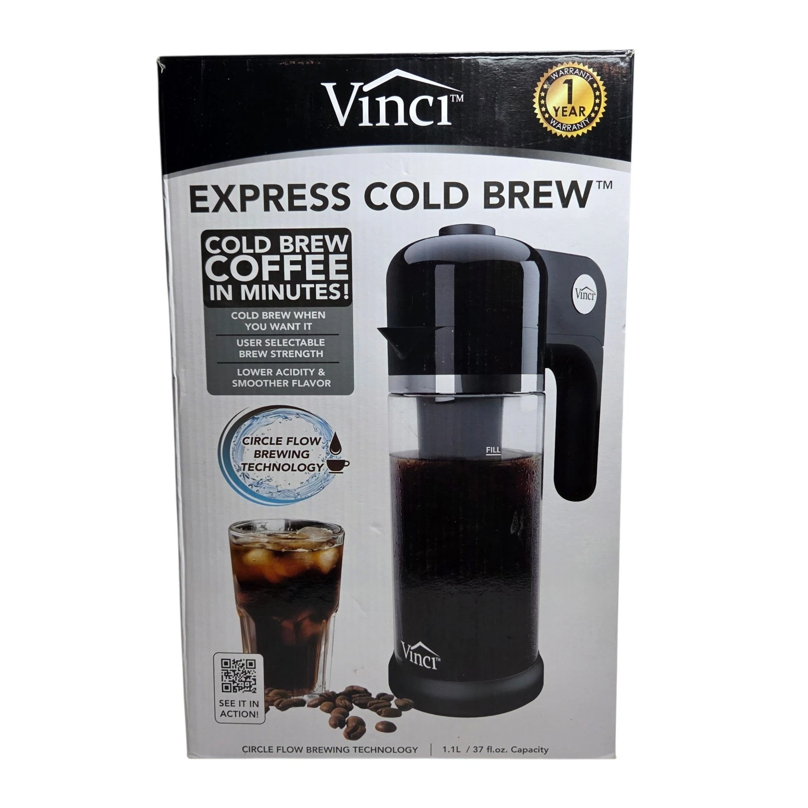 VINCI Express Cold Brew Drip Coffee Maker 4-Cup Built-In Timer Black