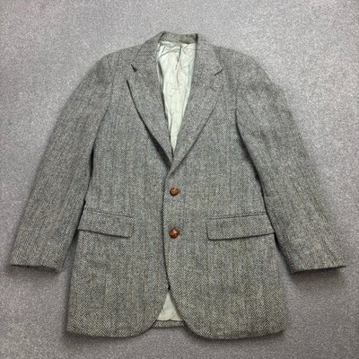 38 R Harris Tweed Beige Gris à Chevrons Laine Hommes 2Btn Veste Sport Blazer